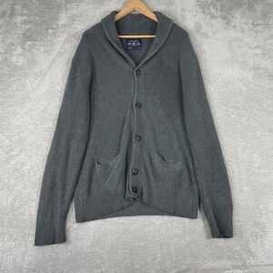 American Eagle Cardigan Womens Large Gray Shawl Collar Ribbed Knit Sweater‎